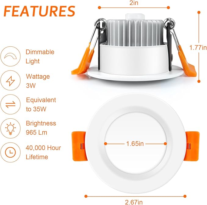 inShareplus 2 Inch LED Recessed Lighting, Downlight Dimmable 3W (35W Equivalent), 5000K Daylight White, CRI80, Recessed Light Fixtures with LED Driver (1 Pack)