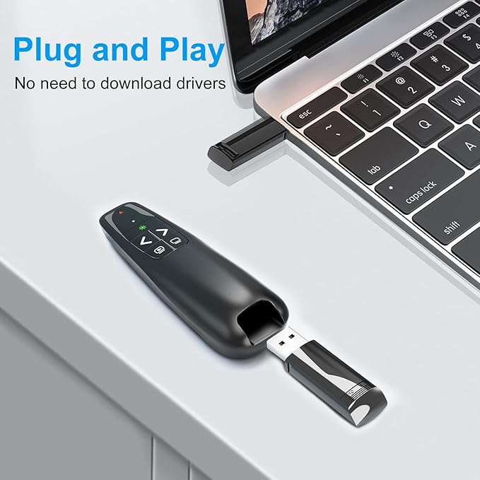 Presentation Clicker for PowerPoint, Wireless Presenter Remote Green Laser Pointer Computer Clickers, USB A Project Power Point PPT Clicker for Mac Laptop Office, Slideshow Google Slide Advancer