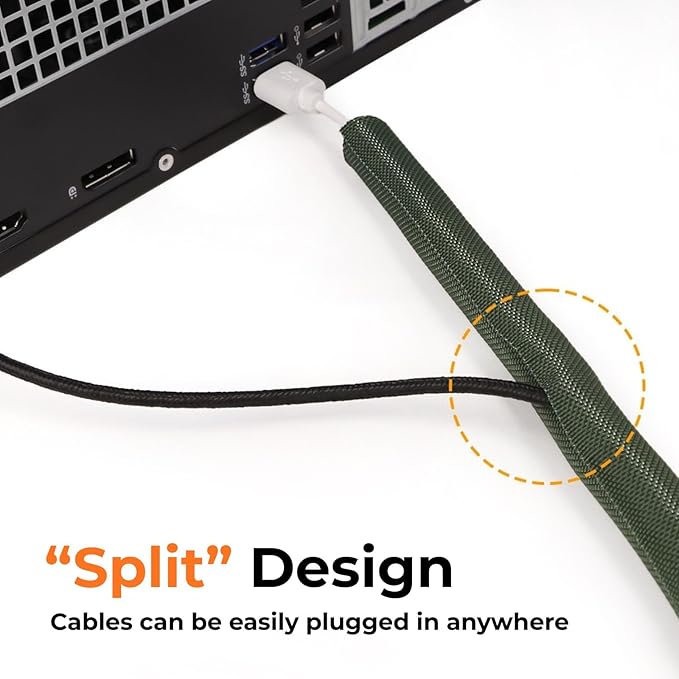 HOLED 5/16 inch Split Braided Cable Management Sleeve for USB Cable Power Cord Audio Video Cable, Wire Loom Cord Protector from Cat Dog Chewing (Orange, 10FT)