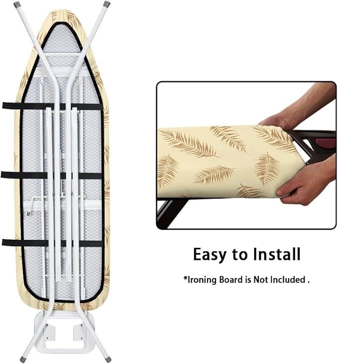 ZCFYGDX Ironing Board Covers,Elastic Edge 3 Bottom Nylon Buckle Straps, Stain Resistant & Resistant Scorch, Easy to Installation Fasteners Minimalist Palm Leaf Print Decor Size-M 15 x 48