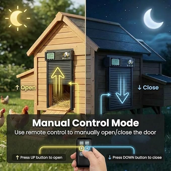 XRDZYXGS Automatic Chicken Coop Door Opener, Space-Saving Roll-up Design, 11.8" x 18.9" Aluminum Alloy Poultry Door for Ducks Geese, Solar Panel with Built-in 6000mAh Battery, Support USB-A Power