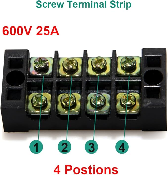 MILAPEAK Terminal Blocks - 12pcs (6 Sets) 4 Positions Dual Row 600V 25A Screw Terminal Strip Blocks with Cover, Pre-Insulated 400V 25A 4 Positions Barrier Strip Black & Red