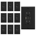 ELEGRP USB Outlets, 15 Amp Wall Outlet with 3 USB Ports, Dual USB C Ports Outlets, TR Tamper-Resistant USB Outlets Receptacles, Wall Plate Included, UL/CUL Listed, 10 Pack, Black