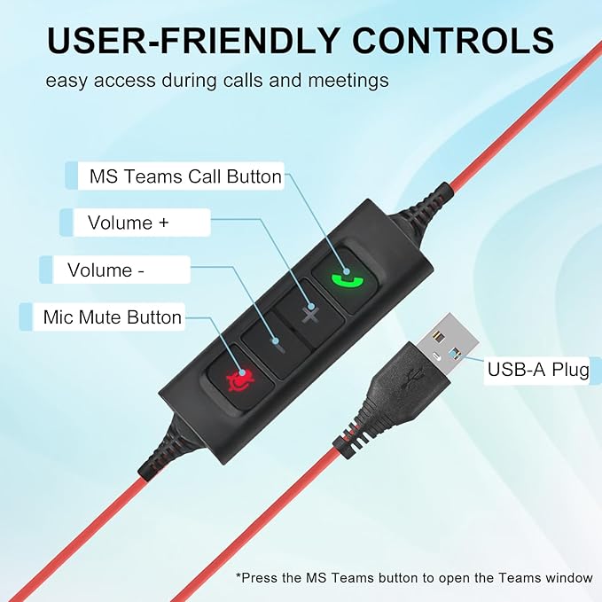 Callez Wired USB Headset with ENC Dual Noise Cancelling Mics, On-Ear Computer Headset for PC Laptop, Professional Work Headphones for Home Office Teams Skype Zoom Call Center, MS Teams Call Control