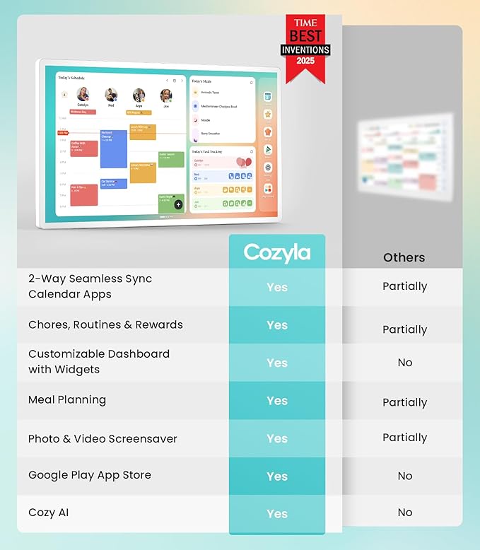 Cozyla Digital Calendar+ 2: 32 inch Wall Planner Touch Screen Chore Chart Customize Dashboard Smart Electronic Calendar for Family Schedules Meal Planner Support Any Google Play App Wall Mount White