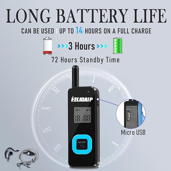 ELIDAIP T-M1 Super Mini Walkie Talkie for Adults,Portable Two Way Radios with Earpiece,Small 2 Way Radio for Restaurant, Workplace,Outdoor Sport,Hotel,Tourism,Skiing, Hiking,Supermarket,Black 2 Pack
