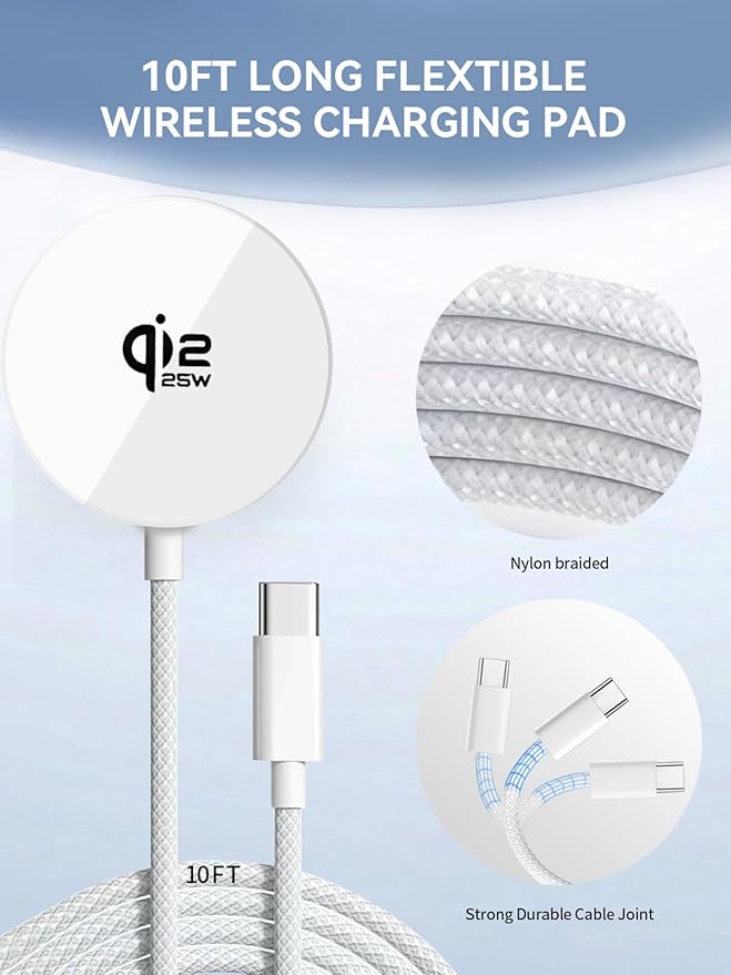 Qi2.2 25W Mag Safe Charger,10FT iPhone 17 Magnetic Wireless Fast Charger Wireless Mag Safe Fast Charging Pad with 35W USB C Power Adapter for iPhone Air 17 16 15 14 13 12 Pro Max Plus,AirPods Pro 2/3