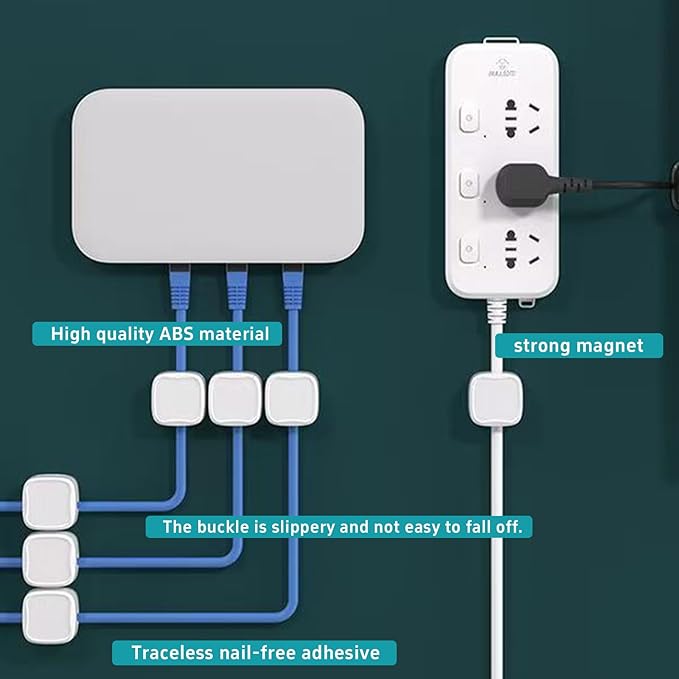 10 Pack Cord Organizer Holder,Magnetic Cable Clips for Desk Nightstand,Cable Management Clips,Desk Cable Holder Clips Adhesive Phone Charging Cable Keeper for Office Home Desktop Bedroom, White