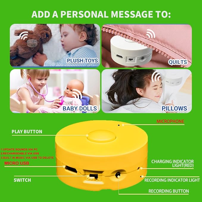 JRGKJCP 16 Minutes Voice Recorder, Record Custom Message for Crafts, Stuffed Bear, Baby Doll, and Pillow (2Pack + Yellow)