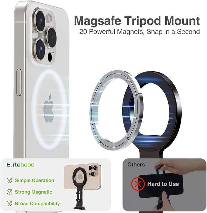 elitehood Aluminum Magsafe Tripod Phone Mount, Compact Phone Holder - Image 2