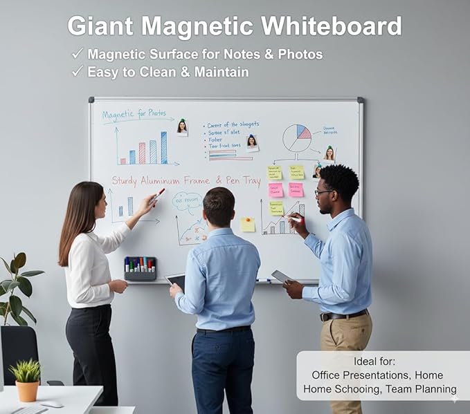 Magnetic Whiteboard -2 Pack 60" x 40" Large Magnetic Dry Erase Board with Removable Marker Tray| Wall-Mounted Aluminum Message Presentation White Board for Home Office Classroom