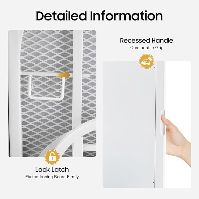 Ropoana Wall Mount Ironing Board Cabinet, Built-in Swivel Ironing Board Foldable with Storage, Wall Hanging with Mirror, Foldable Iron Storage Station for Home, Apartment, Checkrooms, White