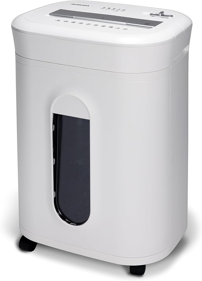 Aurora High-Security 10-Sheet Micro-Cut Paper and Credit Card Shredder with 6 Gallon Pullout Basket / 60 Mins Running Time/Security Level P-5