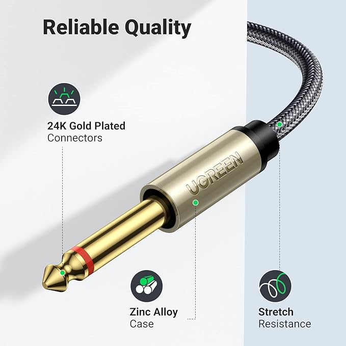 UGREEN 1/8 to 1/4 Stereo Cable 3.5mm TRS to Dual 6.35mm 1/4 TS Mono Y Splitter Audio Cord Adapter Compatible with iPhone, PC, Computer Sound Card, Mixer, Multimedia Speaker, Home Stereo System 3.3FT