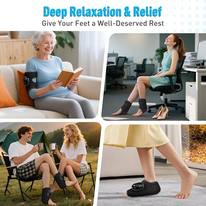 2-Pack Cordless Foot Massager for Neuropathy, Foot and Ankle Massager, Ankle Heating Pad with Massage, 6 Heat Levels & 3 Massage Modes with Timer (Black)