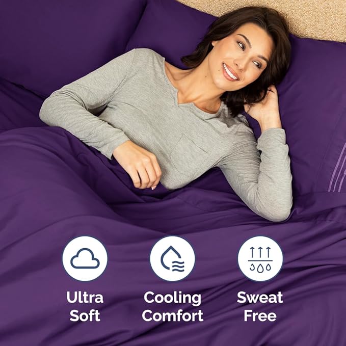Full XL Bed Sheet Set - 4 Piece Extra Long Extended Full XL Sheets - Soft, Breathable & Cooling - Fits 8" to 16" Mattress w/ Deep Pockets - 54" x 80" - Easy-Fit, Wrinkle and Fade Resistant - Purple