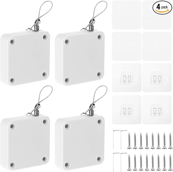 MECCANIXITY Punch-Free 1500g Automatic Sliding Screen Door Closer, Multifunctional Storm Sensor Door Closer with Steel Drawstring for Bedroom Storm Bathroom Study Room (White Pack of 4)