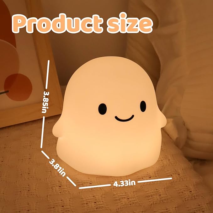 Rytinazzz Halloween Ghost Night Light, 50-Hour Battery & Pat Control, Cute Squishy Lamp for Kids Room Decor, USB Rechargeable with Timer, Cute Home Decor