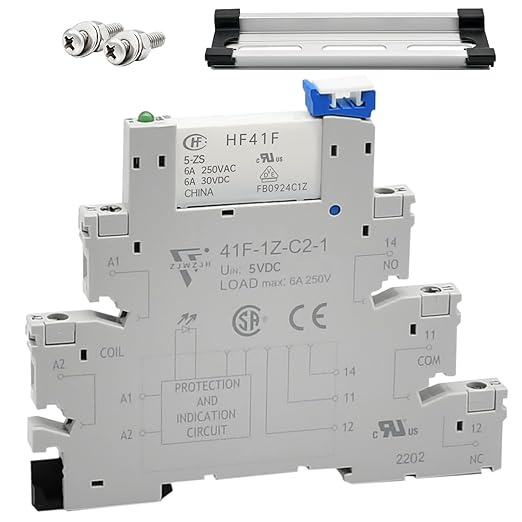 Electromagnetic Relay 5VDC SPDT 6Amp, Power Relays with LED Indicator, Socket Base, DIN Rail, Ultra Thin 6.2mm, UL Certification
