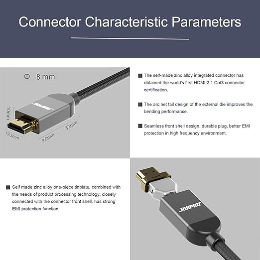RUIPRO 8K HDMI Ultra High Speed Certified Cable 10 Feet 48Gbps 8K60Hz 4K120Hz - Image 4