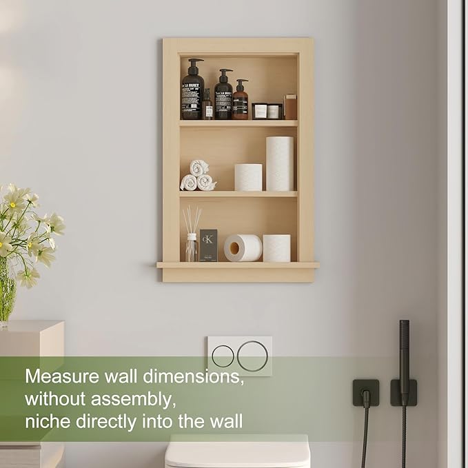 Recessed Medicine Cabinet for Bathroom Cabinet with Storage,14x24 in Wall Shower Niche Insert,3-Tier Bathroom Niche for Shower Wall,Recessed Niches Insert for Drywall,Imitation Natural