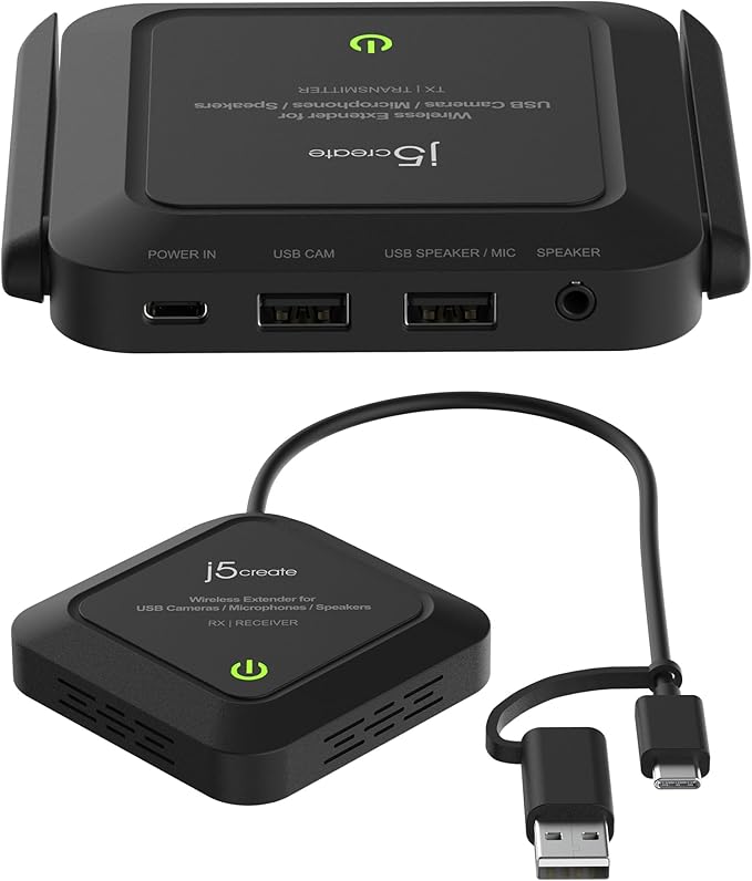 j5create Wireless Extender for USB Webcam, Microphones, or Speakers, Ideal for Streaming & Conferencing, No USB Mouse/Keyboard Compatibility (JVW120)