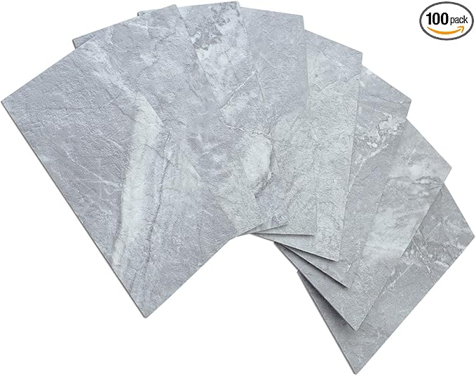 AULIGET 100-Piece Peel and Stick Backsplash Wall Tiles, 3" x 6" PVC Grey Marble Faux Stick on Tiles for Backsplash Kitchen, Bathroom, Laundry Room, Camper, Fireplace