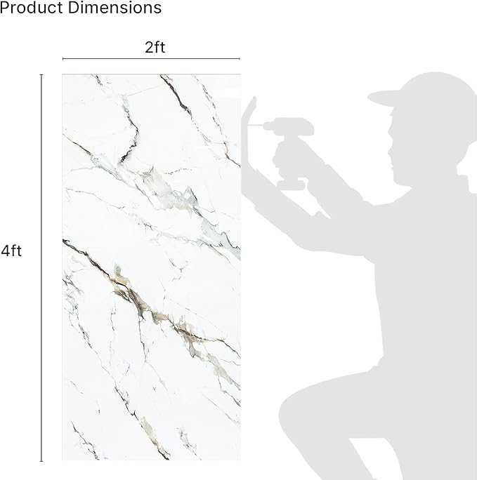 Dundee Deco Faux Marble Wall Panels - 2 ft X 4 ft - Glossy, Waterproof Indoor Wall Cladding - White, Grey, Tan Veins - Set of 4 - Covers 31 sq ft