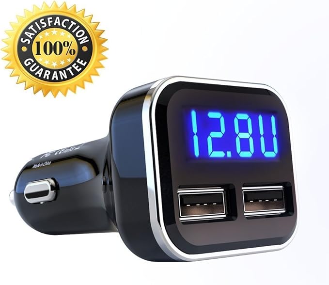 Jebsens 4.8A 24W Dual USB Car Charger Volt Meter Car Battery Monitor with LED Voltage & Amps Display, Cigarette Lighter Adapter, Compatible with iPhone 15 Pro Max Plus 14 Samsung Galaxy S24 iPad Pro