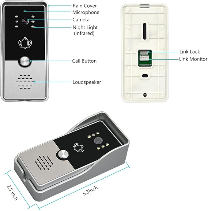 toncont Video Doorbell Intercom System, 7" Monitor Video Door Phone Kits, Wired Video Door Entry System, IR Night Vision Door Camera, Unlock, Dual-Way Intercom Outdoor Indoor for Home Villa (Black)