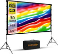 TOWOND Outdoor Projector Screen with stand, 120 inch Portable Movie Screen - 16:9 4K HD Foldable Anti-Crease Projection Screen with Carry Bag for Movie Nights, Camping and Parties Support Double Sided