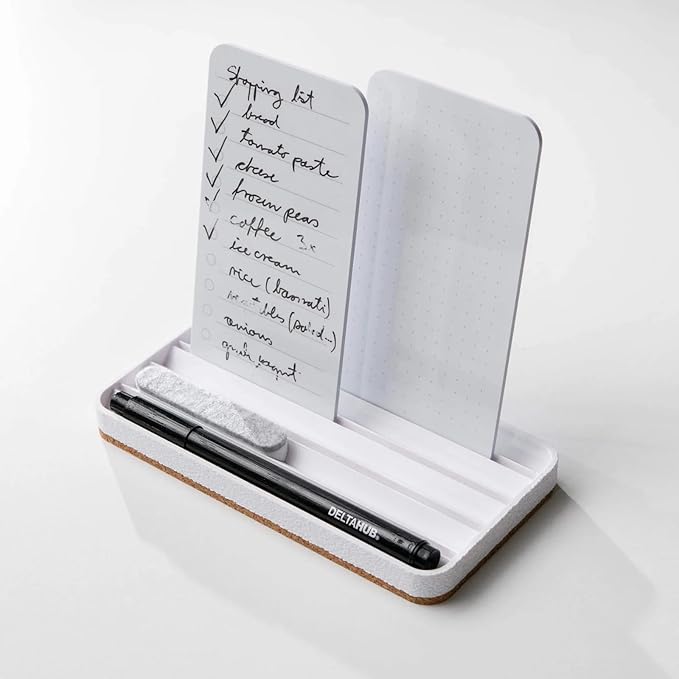 DeltaHub Reusable To-Do List for Desk - Dry Erase Daily Planner with 2 Cards, Marker & Eraser - Minimalist Desktop Organizer for Office, Work from Home - Analog Productivity Tool (White)