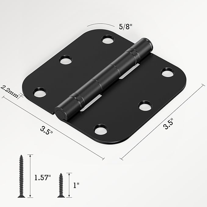 30 Pack Ball Bearing Matte Black Door Hinges 3.5 Inch 5/8" Radius Round Squeak Free Interior 3-1/2"Flat Bifold Standard Bedroom Indoor for Doors 3 ½" House Home Decor Improvement Accessories Hardware