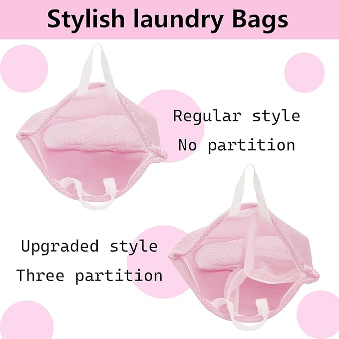 Guozcaray 2 Pcs laundry bag with handles mesh laundry bags washing machine laundry totes travel storage and sorting bag for Clothes laundry bag for delicates(Pink2N)