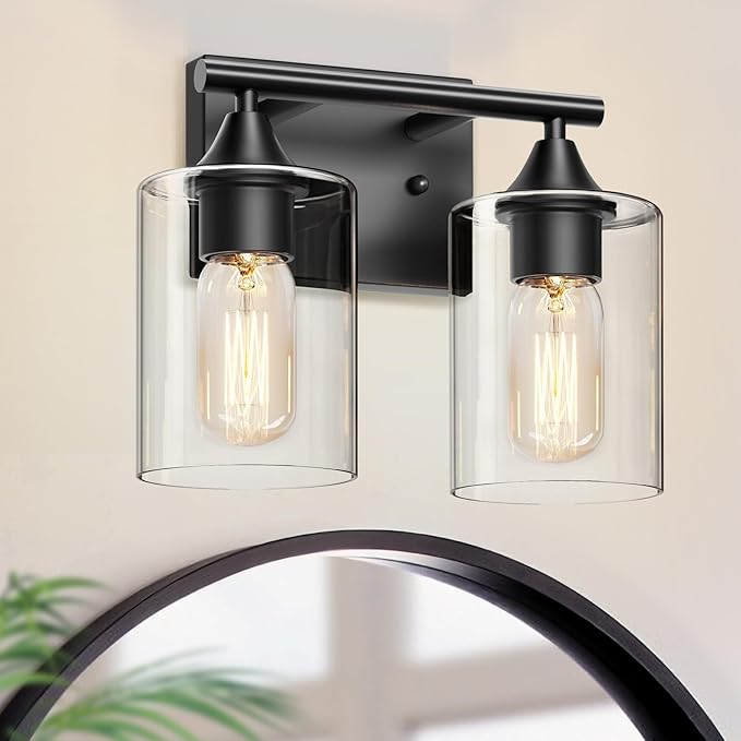 XPEHK Vanity Lighting Fixtures,2-Light Bathroom Lights Over Mirror,Modern Sconces Wall Lighting with Clear Glass Shade,Light Fixture for Bathroom Bedroom Living Room Vanity Table Hallway