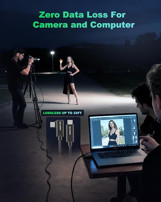 Long Tether Cable 25FT, USB C Fiber Optic Cable Right Angle, PD 60W & 10Gbps - Image 2