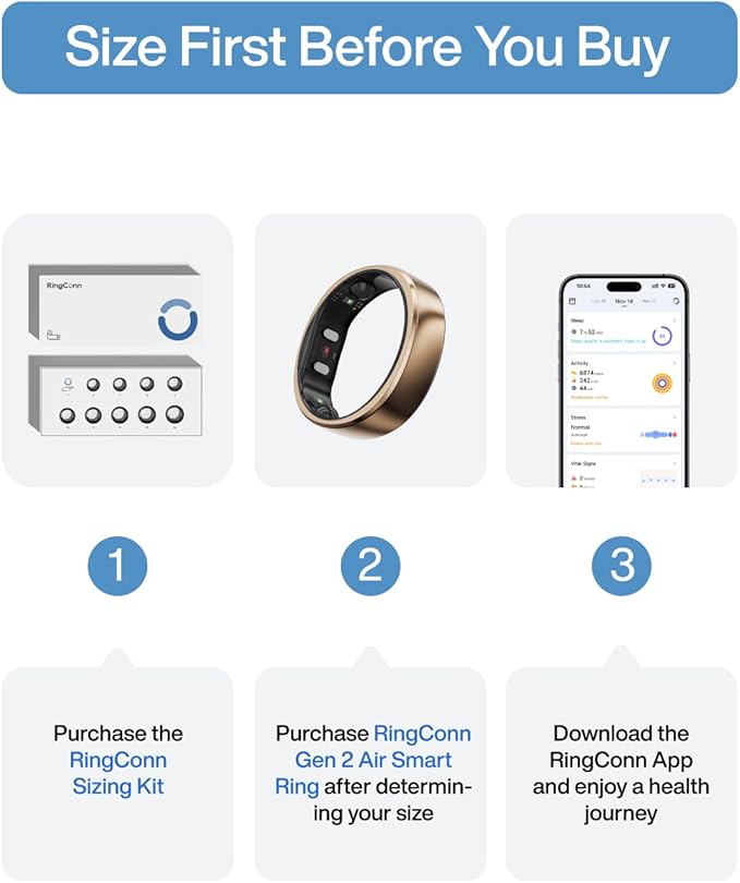 RingConn Gen 2 Air, Ultra-Thin AI Smart Ring, 10-Day Battery Life, Fitness/Sleep/Stress/HR Tracker for Women&Men, No App Fee for Standard Features, iOS & Android Compatible (Size 14, Dune Gold)