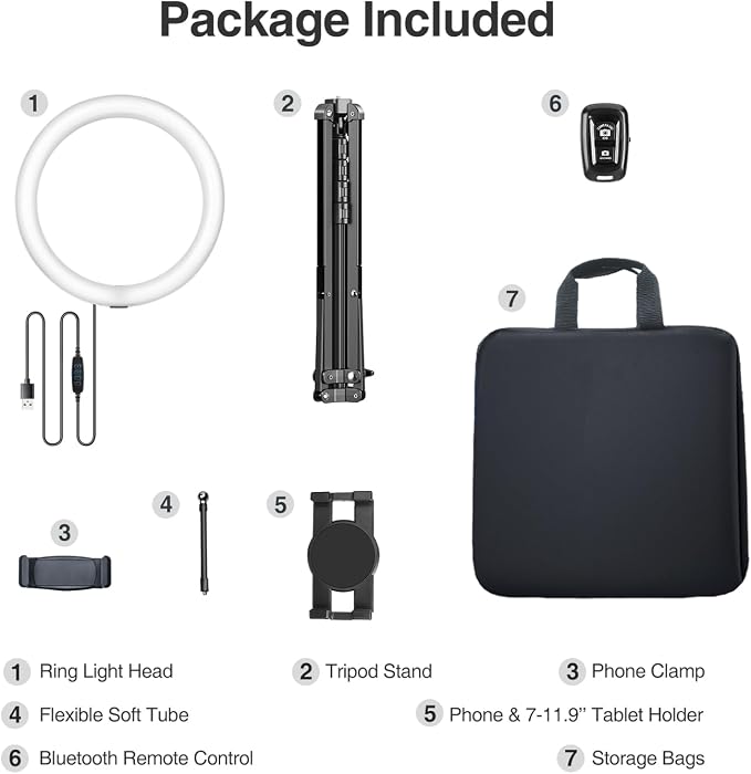 Elitehood 12’’ Ring Light with Tripod Stand & iPad/Phone Holder, Dimmable - Image 9