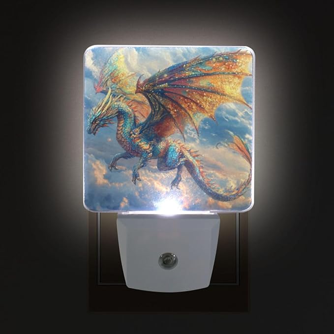 Pigsaly Led Night Light Psychedelic Colorful Dragon Night Light Plug in Wall Lamp Smart Dusk to Dawn Sensor Nightlight Led Lamp Energy Saving Lights Gift for Kids Room Bedroom Bathroom Hallway