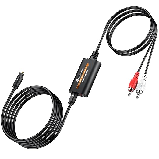 Neoteck 192kHz DAC Converter 5.9ft/1.8m Optical to RCA Cable SPDIF to RCA Digital to Analog Converter with Built-in Audio Amplifier Chipset for HDTVs Set-Top Boxes DVD/Blu-Ray Players-Male Output