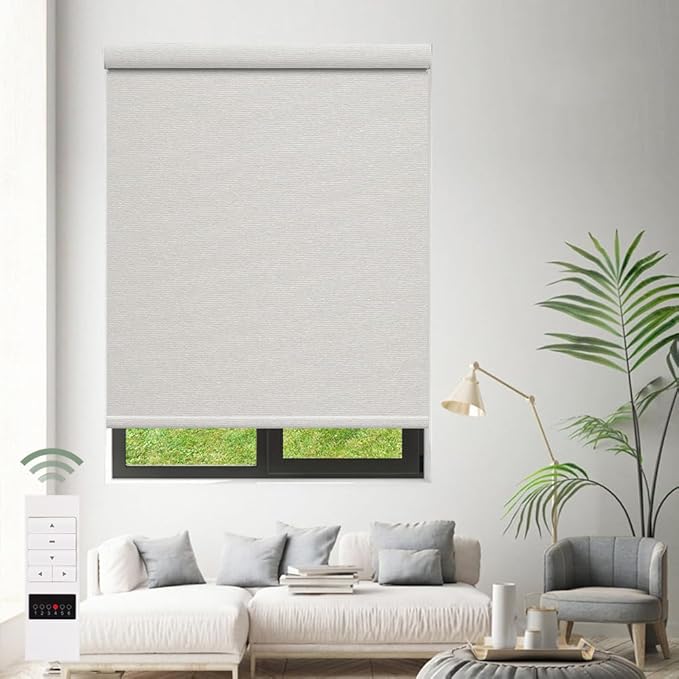 Zshine Motorized Blackout Window Blinds Customize Width (23-95 Inches) Remote Control Wireless and Rechargeable Roller Shades Blinds for Windows, Home, Office, Hotel, Club, Restaurant(82141F)