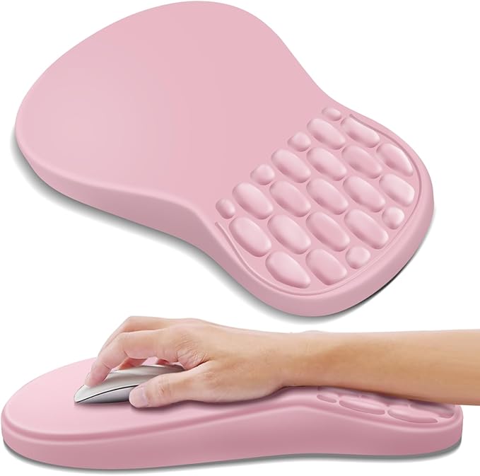 YIWEI Ergonomic Mouse Pad with Wrist Rest - Comfortable Office Mousepad with Memory Foam Wrist Support for Carpal Tunnel Relief, Mouse Pads with Non-Slip Base for Gaming and Home (Pink)
