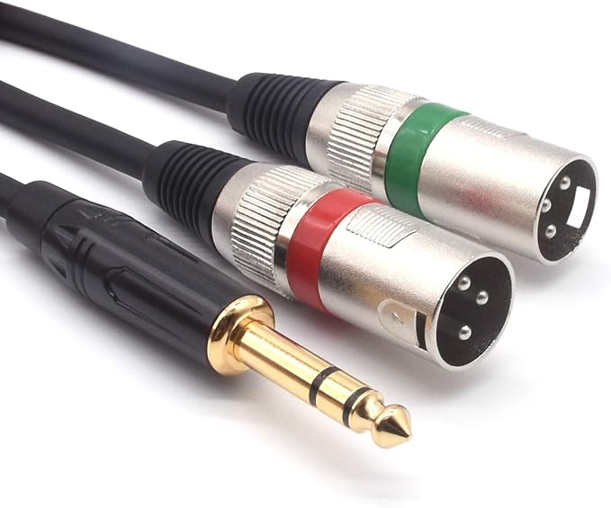 SiYear 1/4" TRS to Dual XLR Male Y Splitter Cable, 6.35mm Quarter inch Stereo to 2 XLR Male Breakout Microphone Cable Cord (1.5M/5FT)
