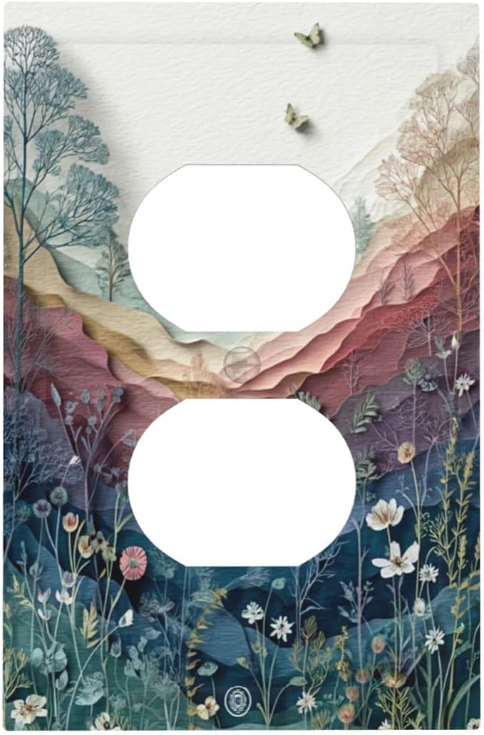 Bvtewkhz Wildflowers Rustic Flowers Floral Plants Duplex Outlet Wall Plate Cover Vintage Mountain Decorative Light Switch Covers Electrical Faceplate Switch Plates for Bathroom Kitchen Home