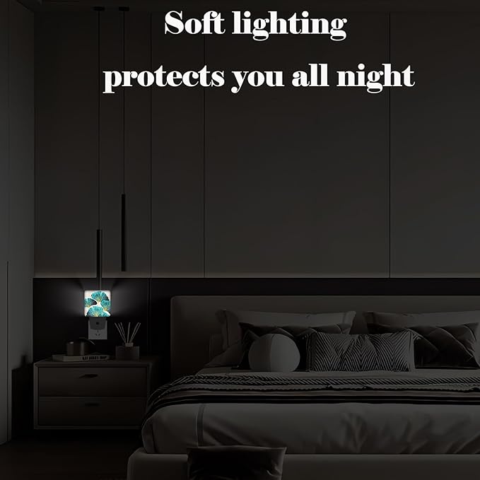 FSHVQKD Green Ginkgo Leaves Night Light,Plug Into Wall Decor for Stairway,Hallway,Kitchen,Dusk to Dawn Sensor Nightlights for Boys/Girls/Women/Men Room Gifts