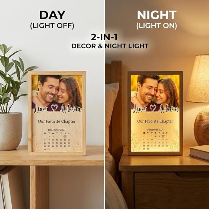 MamaEra Personalized Spotify Plaque Night Light with Photo - Custom Acrylic Glass LED Lamp Frame - Romantic Valentines Day Gift for Him Her Boyfriend Girlfriend Husband Wife Couple (Calendar)