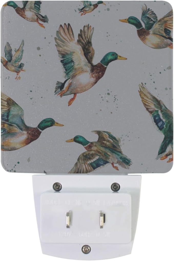 Pigsaly Led Night Light Watercolor Flying Mallard Ducks Night Light Plug in Wall Lamp Smart Dusk to Dawn Sensor Nightlight Led Lamp Energy Saving Lights Gift for Kids Room Bedroom Bathroom Hallway