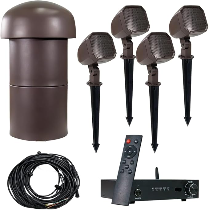 VOLT OHM 4.1 Outdoor Audio System with 4 Satellite Speakers, Subwoofer & Bluetooth Amplifier, Provides Coverage Up to 1300 Square Feet