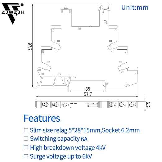 UL Listed 10Pcs Miniature Din Rail Relay 24V Black 24VDC ans 24VAC, 6Amp SPDT with LED Indicator, Socket Base, Jumper, Fixing Clip, Separator
