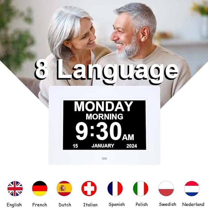 ybest 7 Inch Extra Large Day Date Time Digital Day Calendar Clocks with Auto-Dimming 12 Alarm Reminders Dementia Clock for Senior Elderly impaired Vision Memory Loss